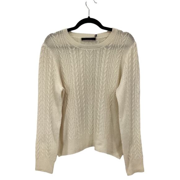 Jenni Kayne Crop Cable Knit Crewneck Sweater In Ivory Size Large - Picture 1 of 11